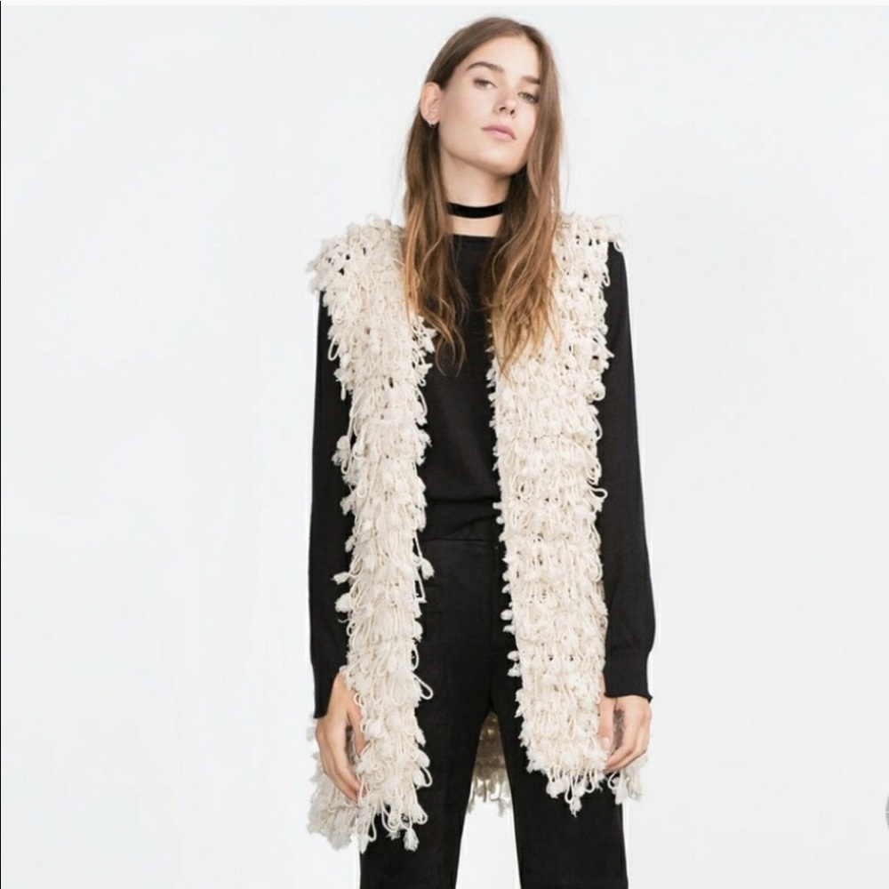 Zara Ecru Braided Knitted Waistcoat Vest Jacket M